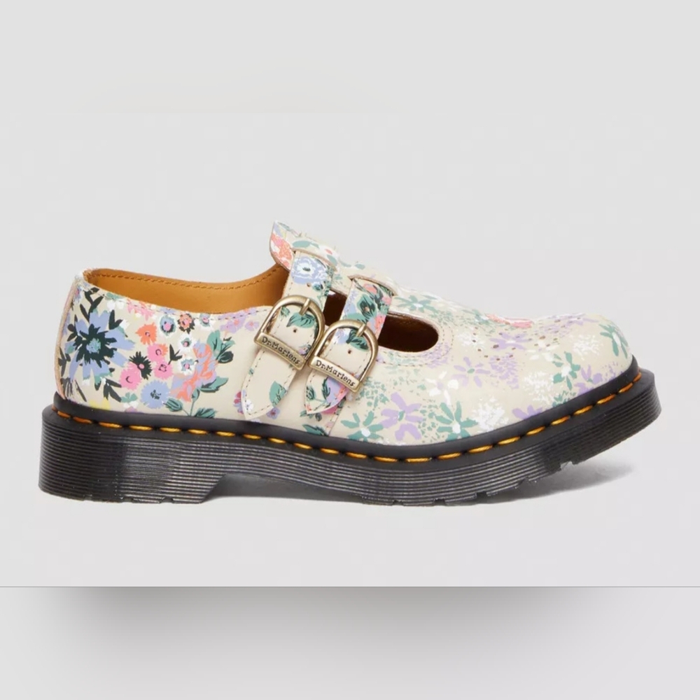 Dr. Martens 8065 Floral Mash Up Leather Mary Jane Shoes Parchment Beige Size 8 - Picture 3 of 8